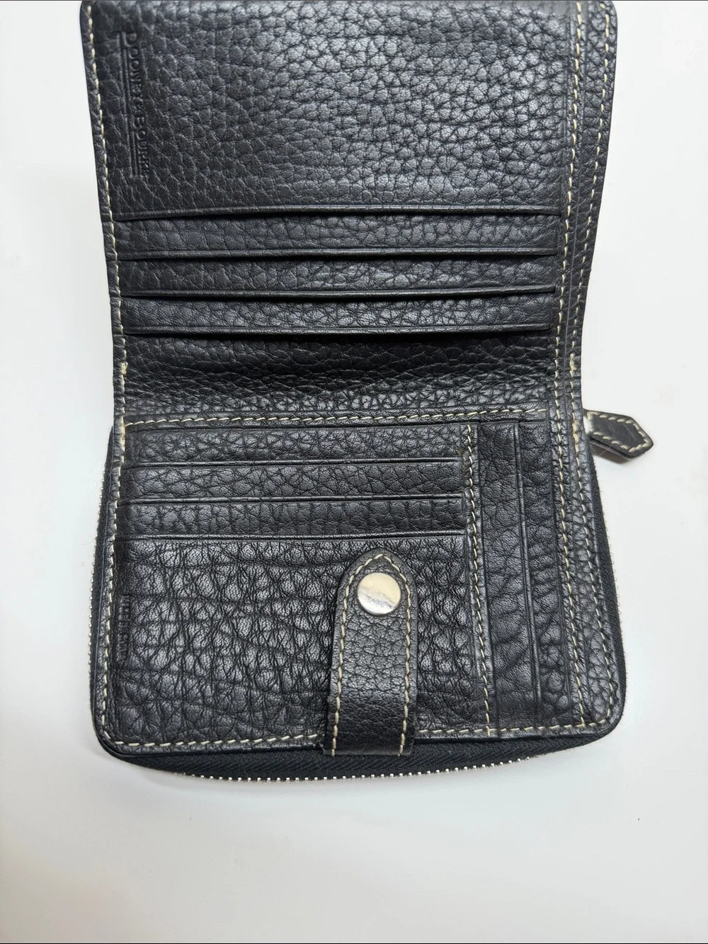 Dooney & Burke Black pebbled Leather Zip Wallet
